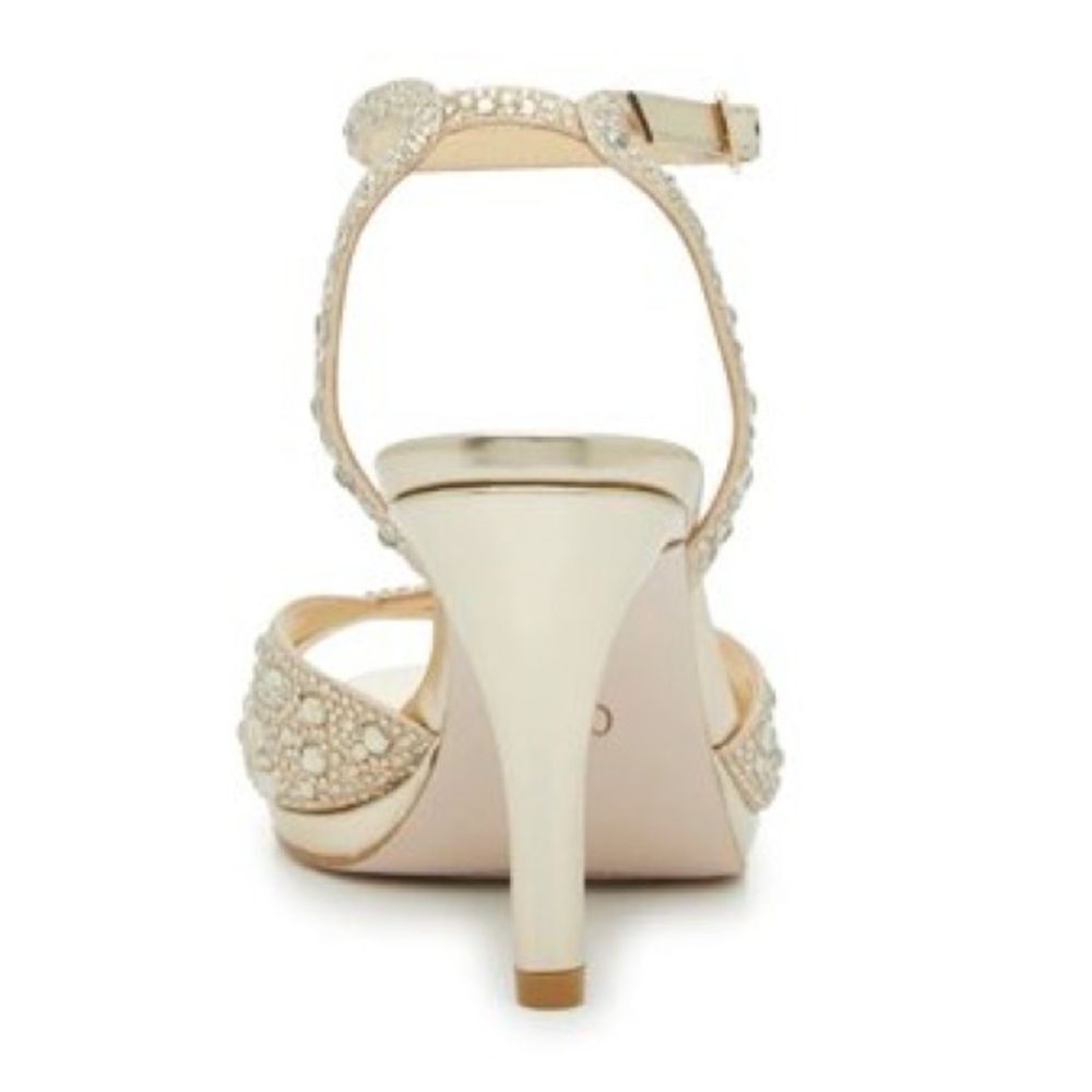 Elegant 6 Gold champagne jessica Simpson Strappy Heels jarilyn3 shimmer sand - Picture 9 of 9